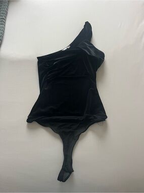 One-Shoulder Black Velvet Cutout Bodysuit